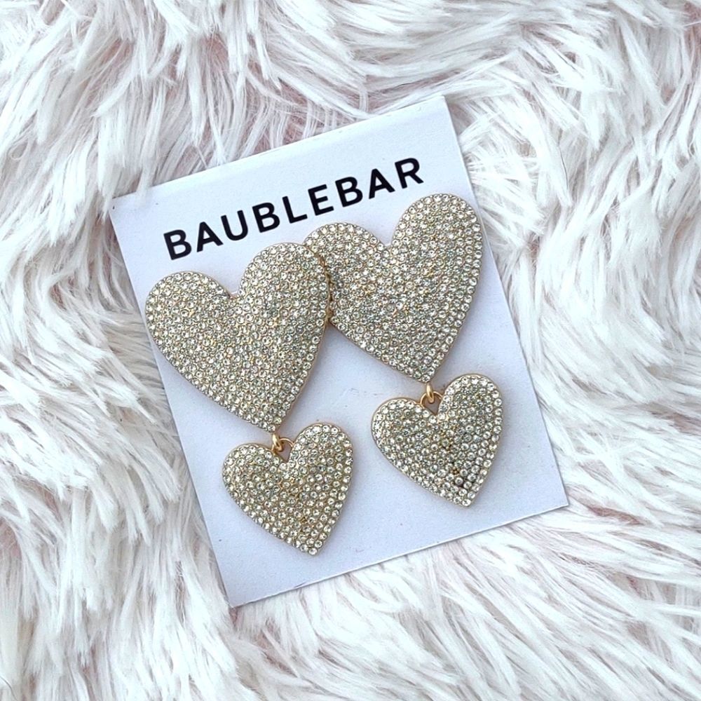 BaubleBar Crystal Pave Double Heart Silver-Tone Dangle Earrings